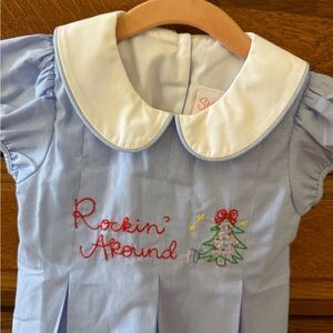 Blue Dress with Christmas Embroidery